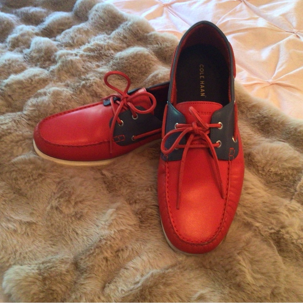 Cole Haan Men's Vibrant Red and Navy Boat Shoes